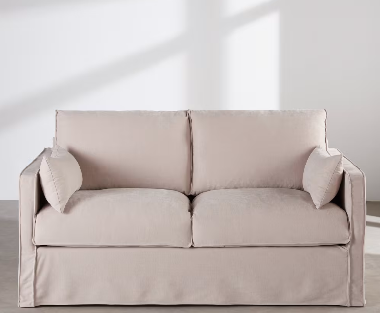 Julio - Canapé convertible 3 places déhoussable en textile tramé beige, matelas 14 cm 2
