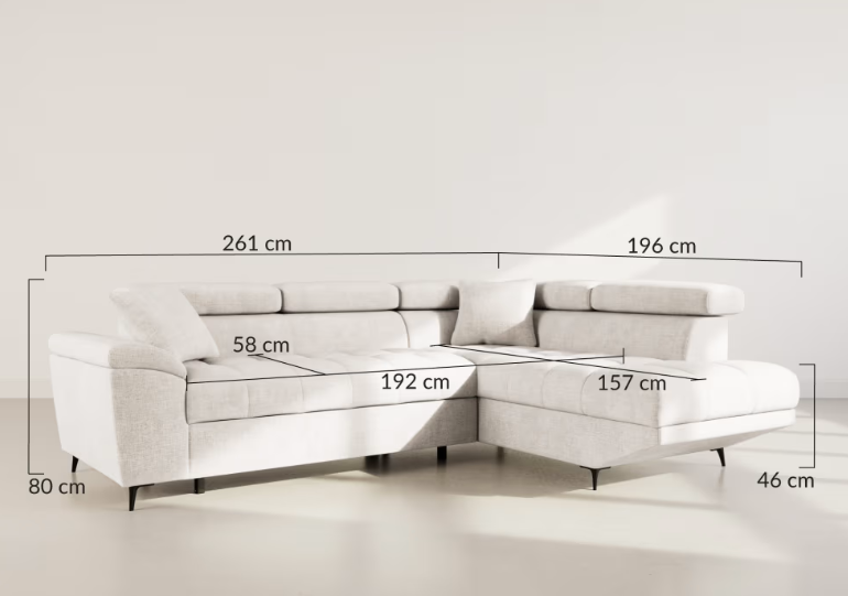 Camille - Canapé d'angle droit convertible 5 places en velours texturé beige 2