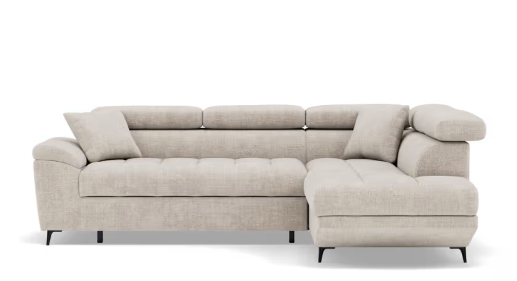 Camille - Canapé d'angle droit convertible 5 places en velours texturé beige 5