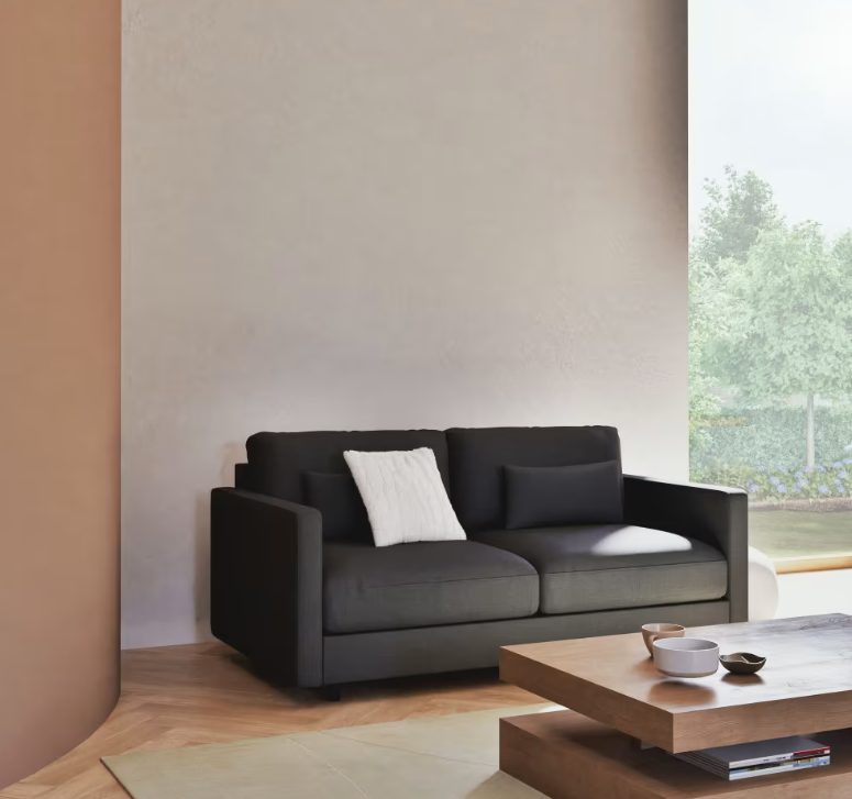 Julian - Canapé convertible 2/3 places en textile tramé gris anthracite, matelas 18 cm